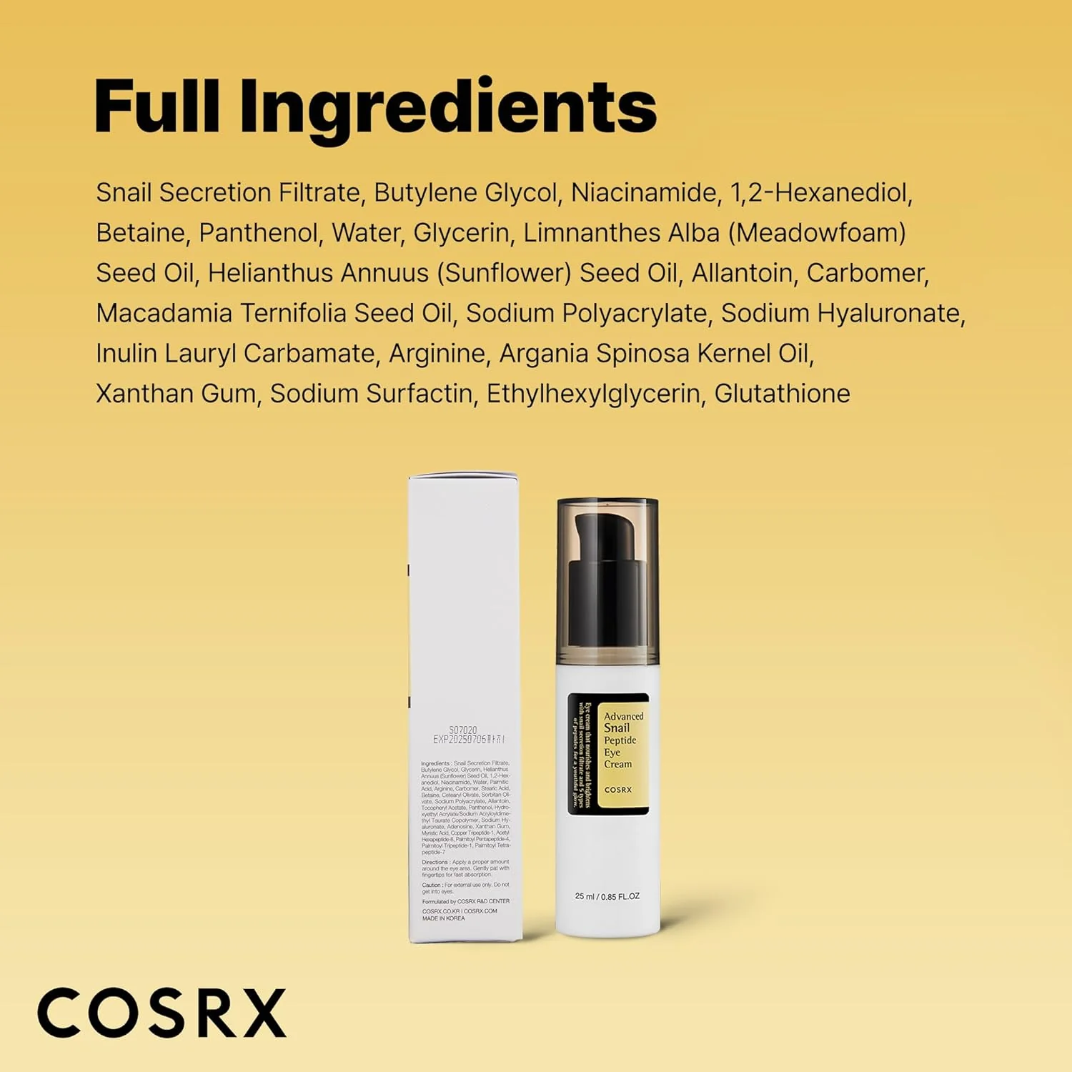 COSRX Snail Mucin Peptide Under Eye Cream 25ml 73.7% de mucina de caracol y niacinamida, crema de ojos antienvejecimiento - Image 7