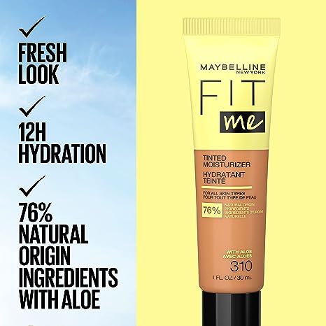 Maybelline Fit Me Crema hidratante tintada, cobertura natural, maquillaje facial - Image 3
